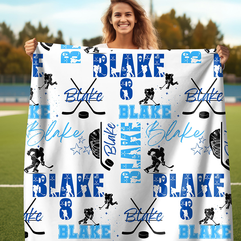 Personalized Hockey Blanket with Custom Name, Number, and Font Colors