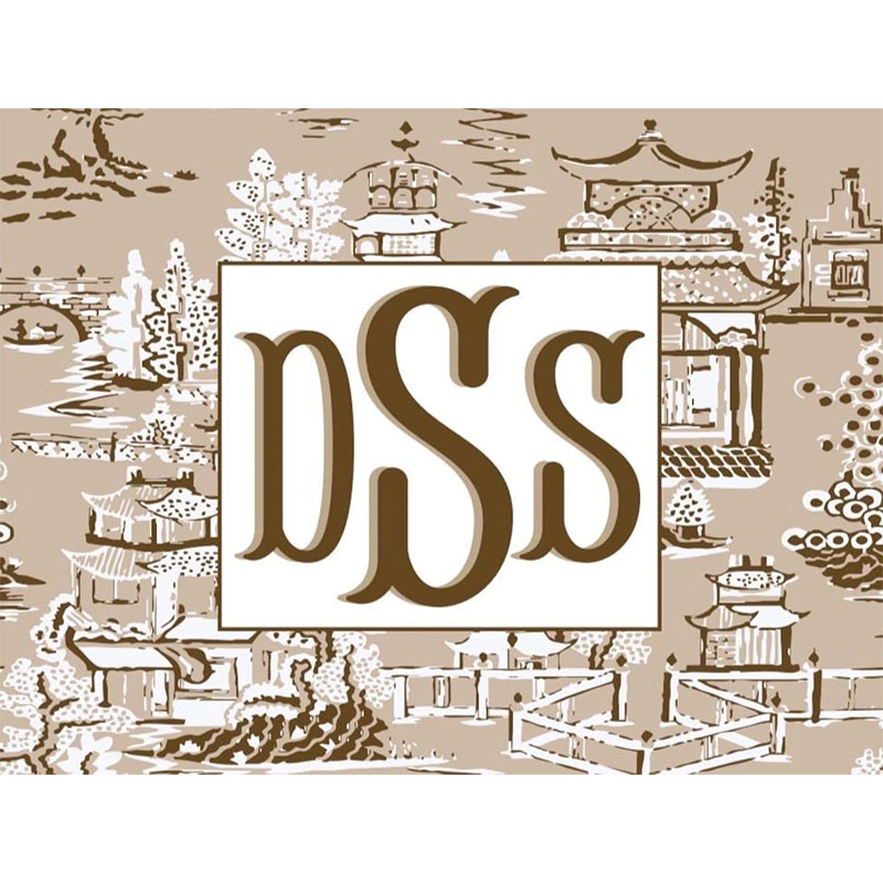 Personalized Mahjong Card Vinyl Stickers Chinoiserie Pagodas Fishtail Monogram