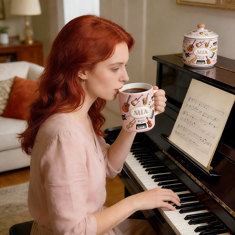 Personalized Inflatable Bubble-Style Musical Instrument Themed Mug Custom Style and Name for Music Lovers for Music Teacher