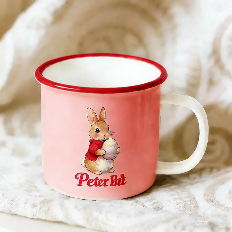 Personalized Cute Easter Egg Rabbit Bunny Enamel Mug with Name Back to School Birthday Easter Gift for Kids
