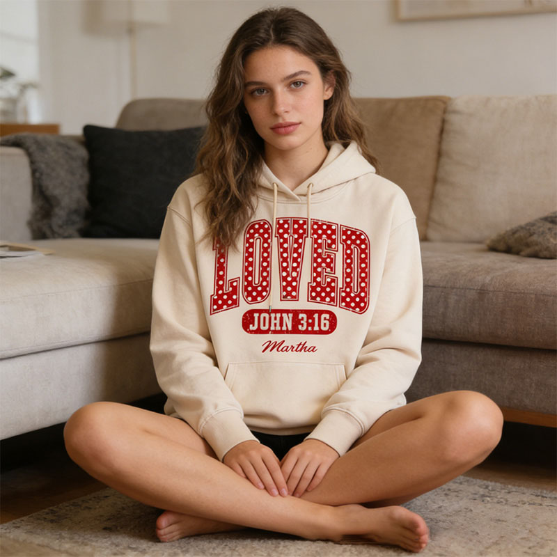 Personalized Loved John 3:16 Bible Verse Polka Dots Classic Hoodies with Name Retro Hoodies Religious Gift Valentines Day Gift for Couple
