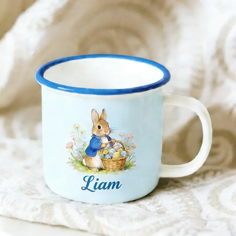 Personalized Cute Garden Easter Rabbit Bunny Enamel Mug with Name Back to School Birthday Easter Gift for Kids