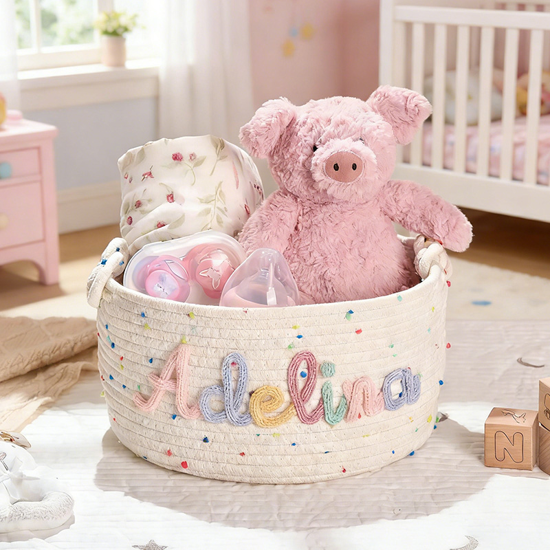 Personalized Handmade Candy Basket Personalized Name Storage Baby Shower Gift S-XL Icon Option  Toy Organizer Easter Basket gift for kids
