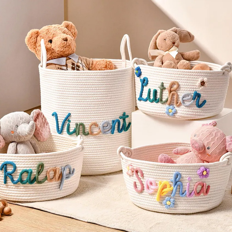 Personalized Handmade Candy Basket Personalized  Name Storage Basket Baby Shower Gift Cotton Rope Basket Nursery Storage Basket Toy Organizer Easter Basket gift for kids 