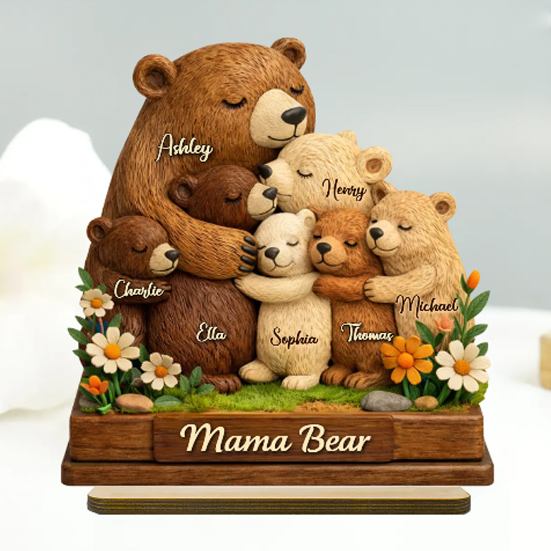 Personalized Mama Bear 2-Layered Wooden Plaque Birthday Mother's Day Gift for Mom Grandma
