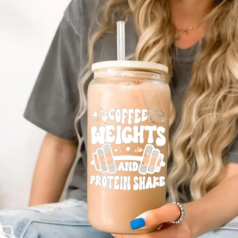 Personalized Gym Water Glasses Gym Lover Cup Beer Can Glass with lid straw Workout Iced Coffee Gift for Gym Girl