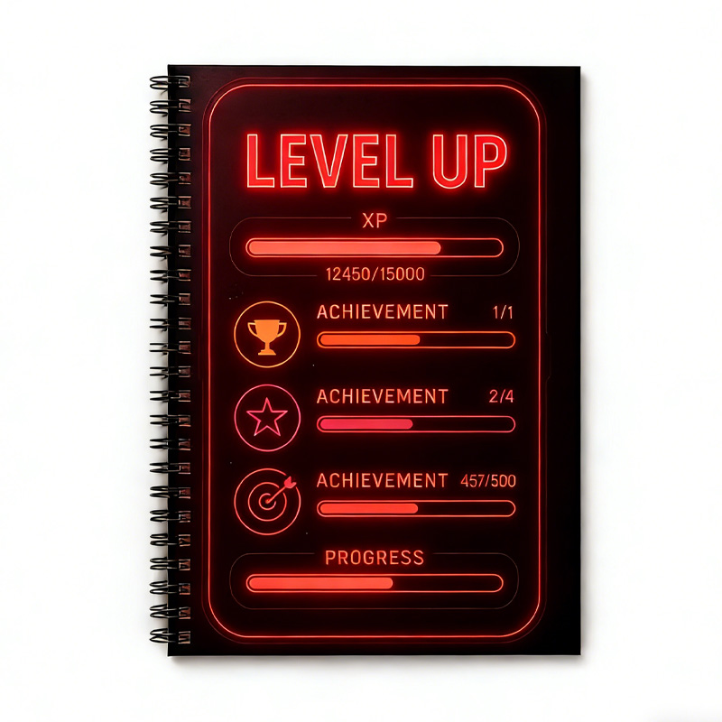 Personalized Gamer XP Tracker Spiral Notebook Gaming Design Productivity Log for Geek Lover