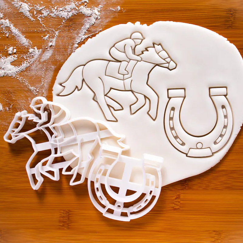 Personalized Horse Racing Shape for Equestrian Sports Party Baking Jockey Cookie Cutter 3D Printed Baking Supplies Fondant Tool Craft Stamp for Riding Lovers
