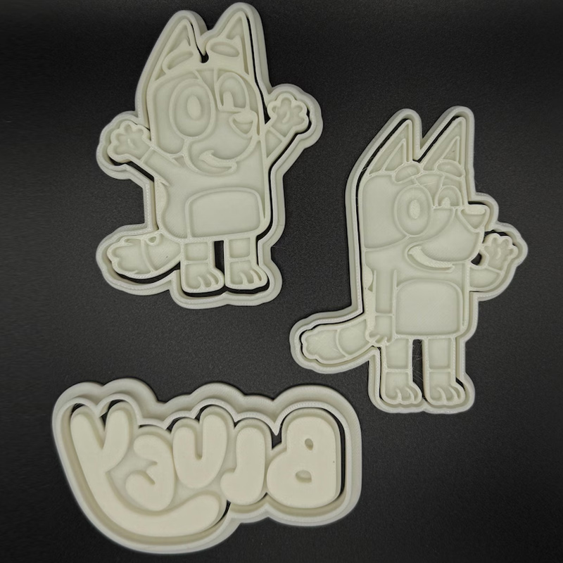 Blue Dog Cookie Cutters Set with Stamps 5 Piece Set  Cute Cookie Stamp Party Baking Gifts Birthday Party Gifts for Baking Lover