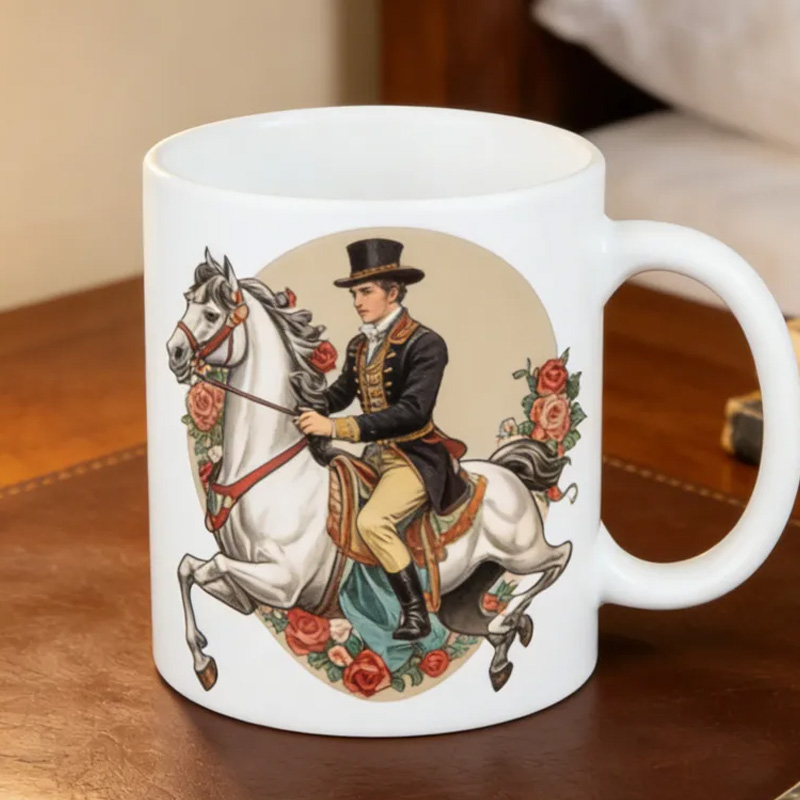 Personalized Couple Mug Victorian Equestrian Art Coffee Mug for Riding Lovers