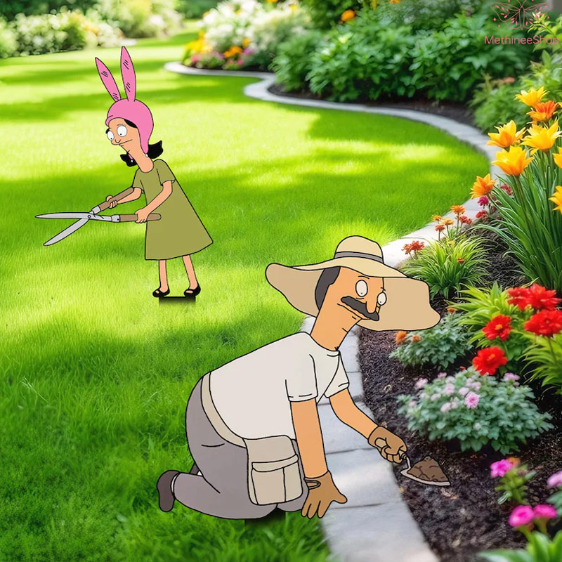 Metal Yard Stake Garden Decor Potted Plants Sign Outdoor Garden Decor Gardeners Gift Cartoon Character Planter Art Garden Sign