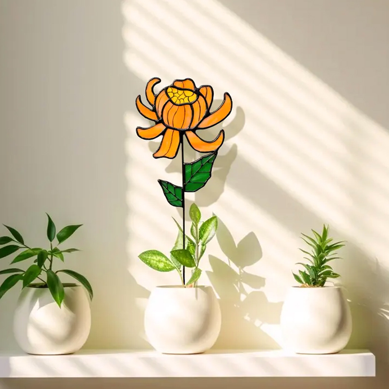 Personalized SStained Glass Birth Month Flower Birthday Suncatcher Custom Glass Flower Plant Stake Home Decor Gift for Her Mom Grandma