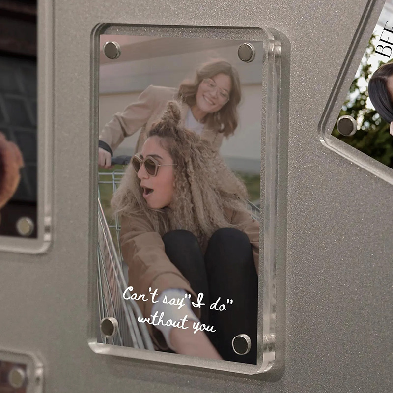 Personalized Bridesmaid Proposal Photo Frame with Engraved Text, Acrylic Fridge Magnetic Photo Frame with Custom Photos