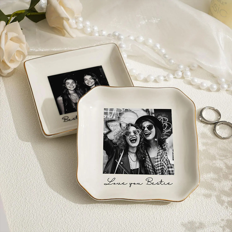 Personalised Photo Trinket Dish With Custom Jewelry Ring Dish, Wedding Gift, Bridesmaid Proposal, Trinket Tray for Best Friend, Bestie