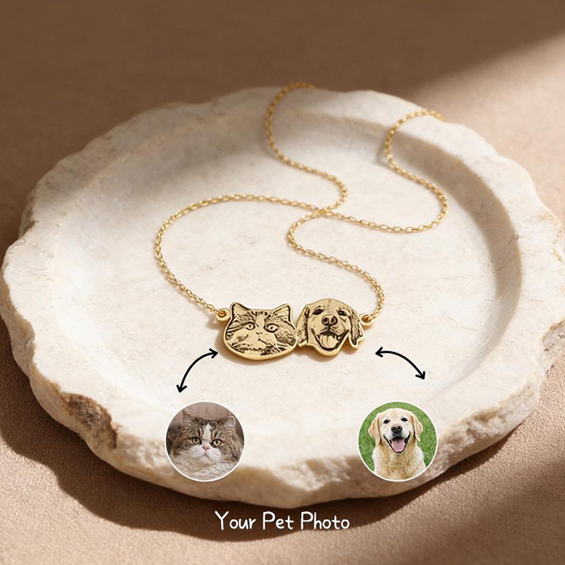 Personalized Engraved Pet Face Photo Portrait Necklace With Custom Photo for Memorial Gift, Couple Jewelry