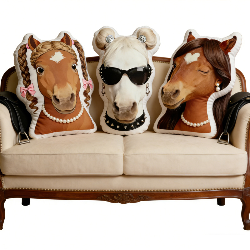Personalized Graphic 3D Print Funny Horse Cute Animal Decoration Pillow for Equestrain Lovers