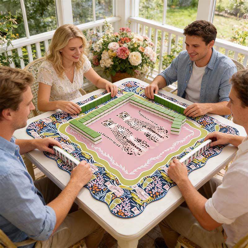 Personalized Scalloped Mahjong Mat Neoprene Game Surface Travel Portable Playing