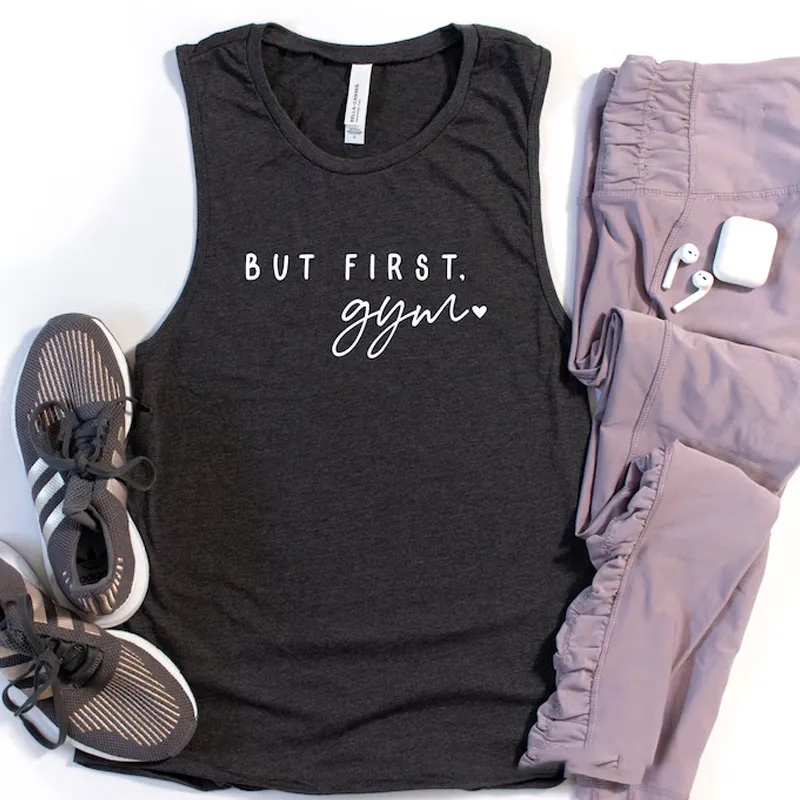 Personalized But First Gym Tank Top Tank Inspirational Workout Gym Top for Gym Lover