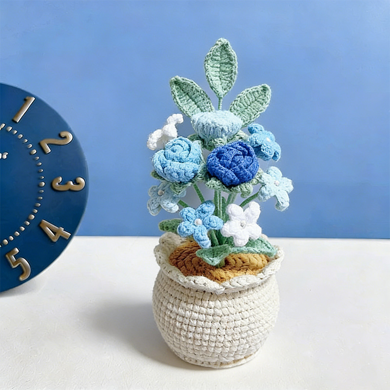 Mothers Day Gift Handmade Knitted Flower Pot Crochet Baby's Breath Roses Mars Orchid Plant Gift for Mom Grandma Mother's Day Gifts