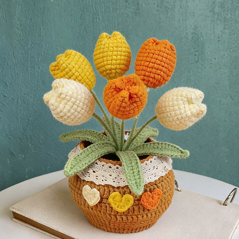 Mothers Day Gift Handmade Knitted Flower Pot Crochet Tulip Plant Gift for Mom Grandma Mother's Day Gifts