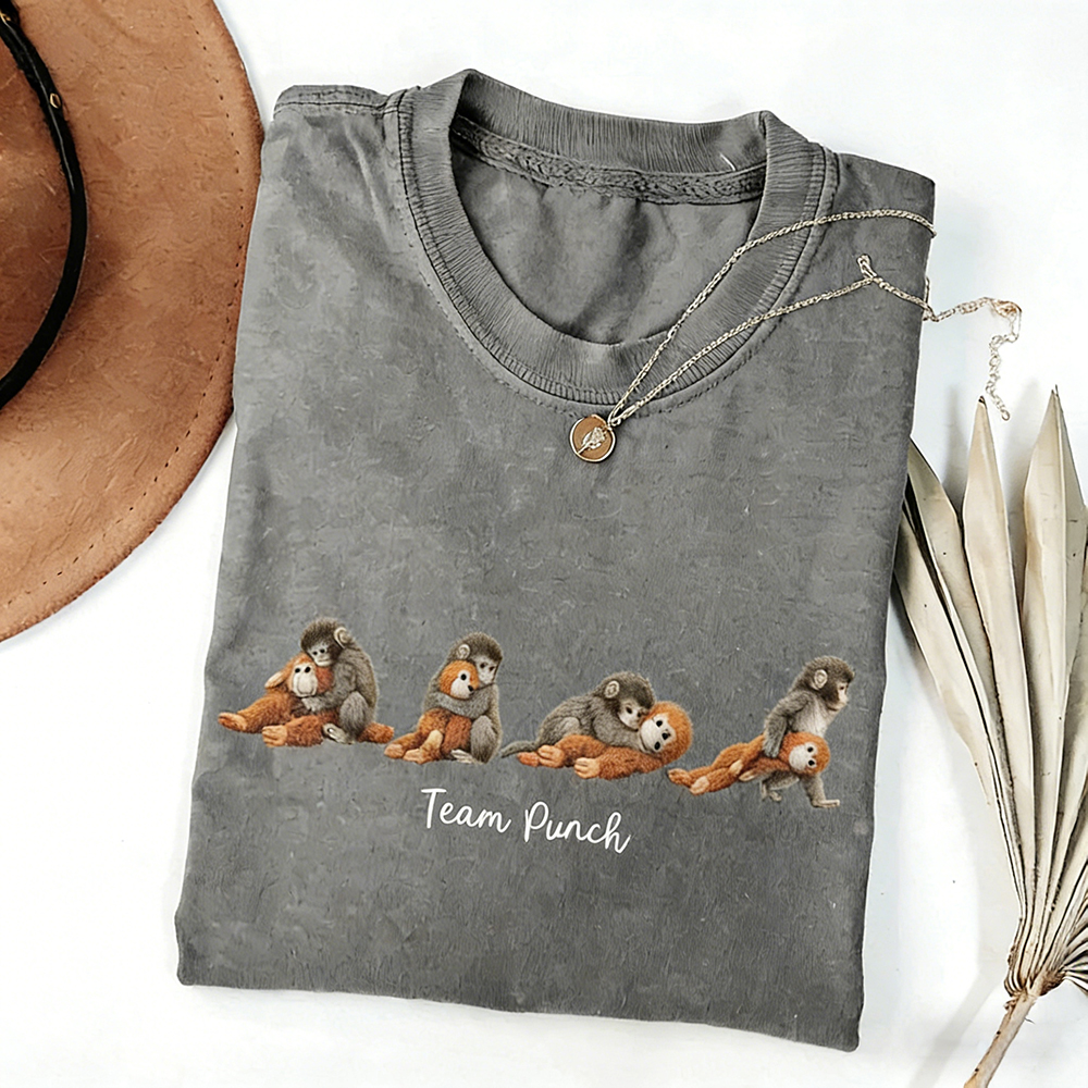 Team Cute Baby Monkey T Shirt Adorable Monkey with Plush Toy Design Emotional Support Gift for Animal Lovers Mothers Day Shirt