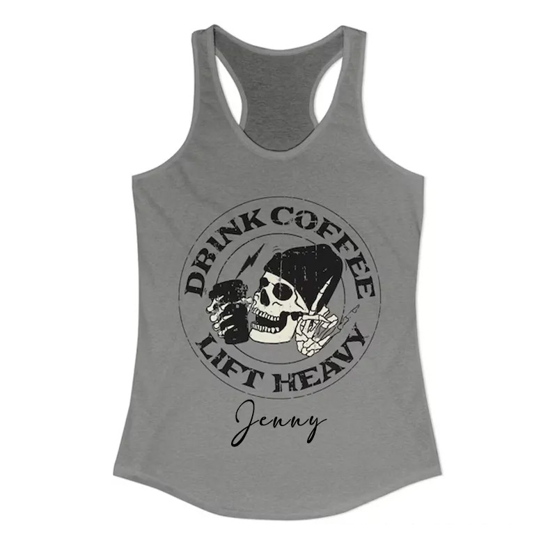 Personalized Couple Coffee Lover Tank Skull Racerback Tank Top Gym Top Valentines Day Gift for Gym Lover