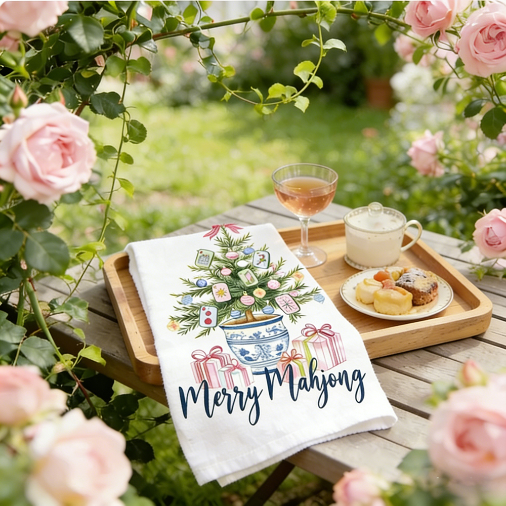 Mahjong Party Tea Towel Merry Mahjong Kitchen Decor Mahjong Theme Hand Towel for Tea Time or Game Night Gift