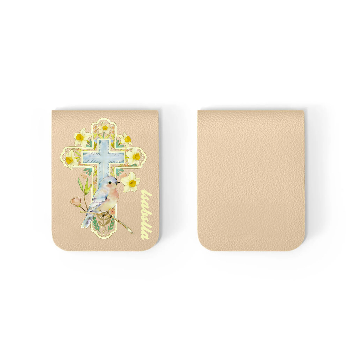 Daffodil Robin Cross Bookmark, Christian Reading Gift, Customizable with Name, Leather Artistic Book Clip Book Lover Gift 