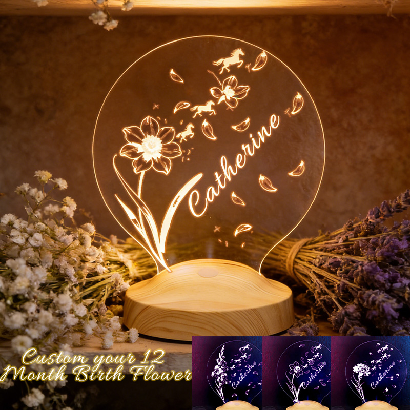 Personalized Flying Birth Month Flower Horse LED Night Light Horse Gifts for Riding Lovers and Equestrian Lovers 