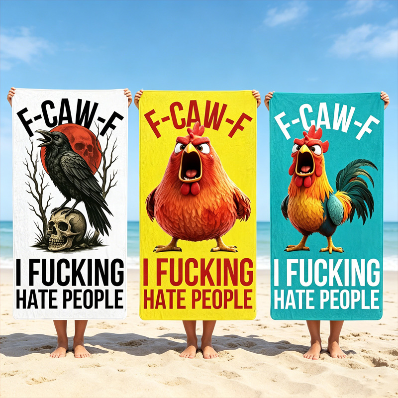 Personalized Funny Angry Chicken Beach Towel Sarcastic Quote Novelty Gift Yellow Humor Bath Pool Towel for Adults