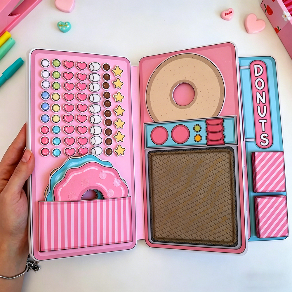  Donut Shop Paper Play Set Pretend Play for Kids Creative Paper Doll Craft Activity Reusable Donut Shop Toy for Imaginative Play and Learning Gift 