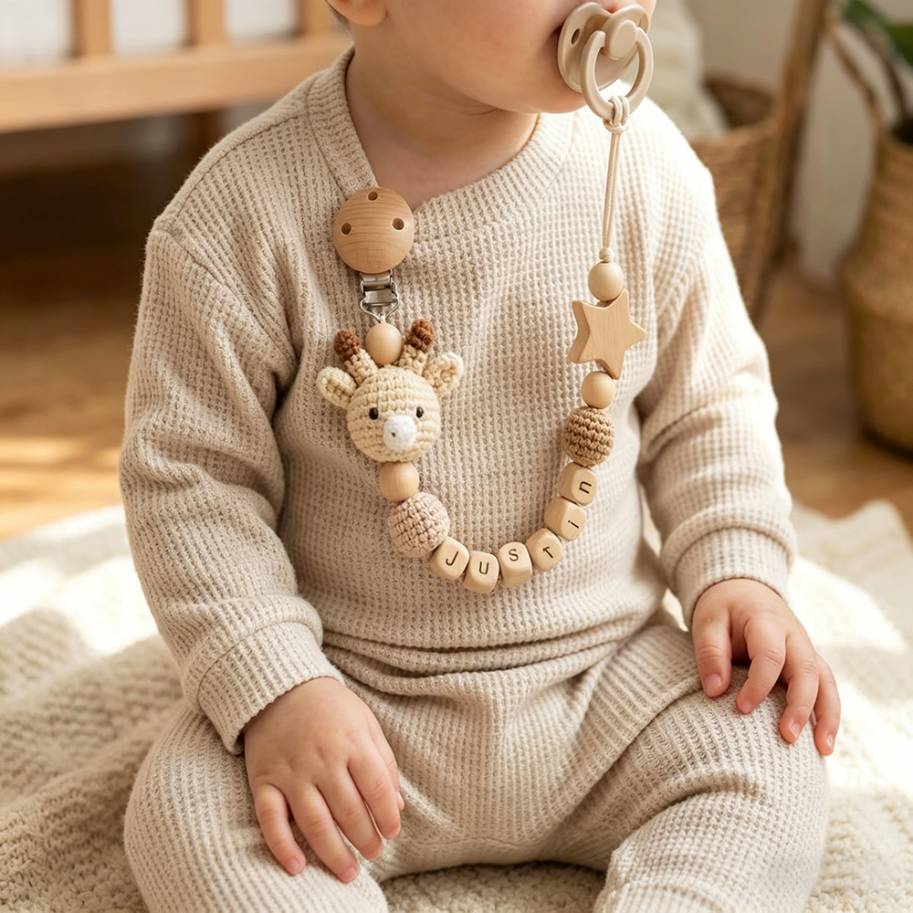 Personalized Crochet Pacifier Clip Custom Name Baby Pacifier Holder Neutral Boho Baby Accessory Newborn Gift Baby Shower Present