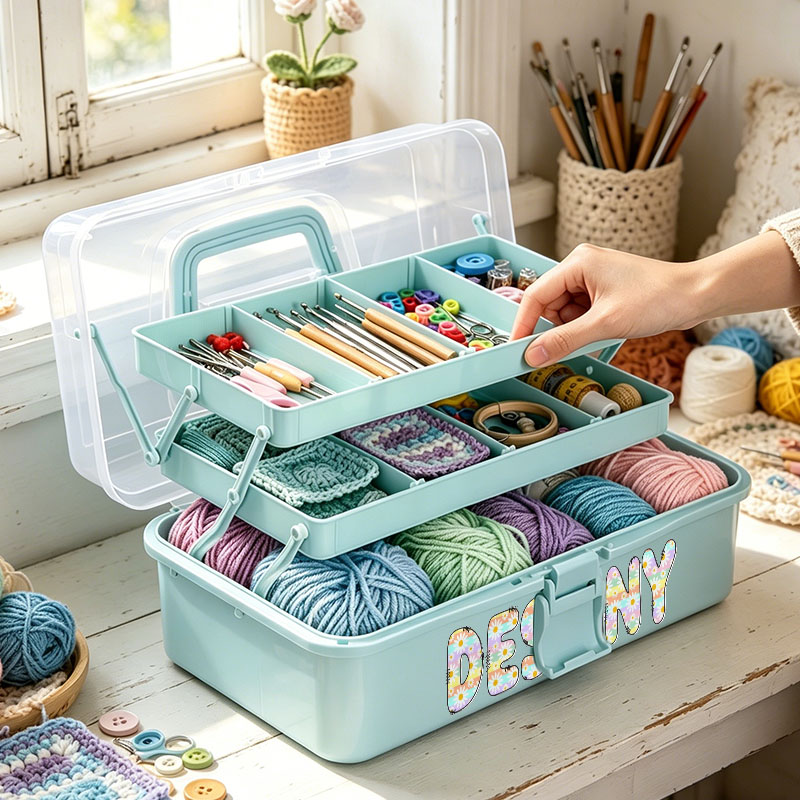 Personalized Crochet Hook Tackle Box Organizers and Storage Craft Organizers and Storage Three Layer Sewing Box With 2 Trays Medicine Storage Box With Handle For Nail Makeup Diamond Painting Building Blocks