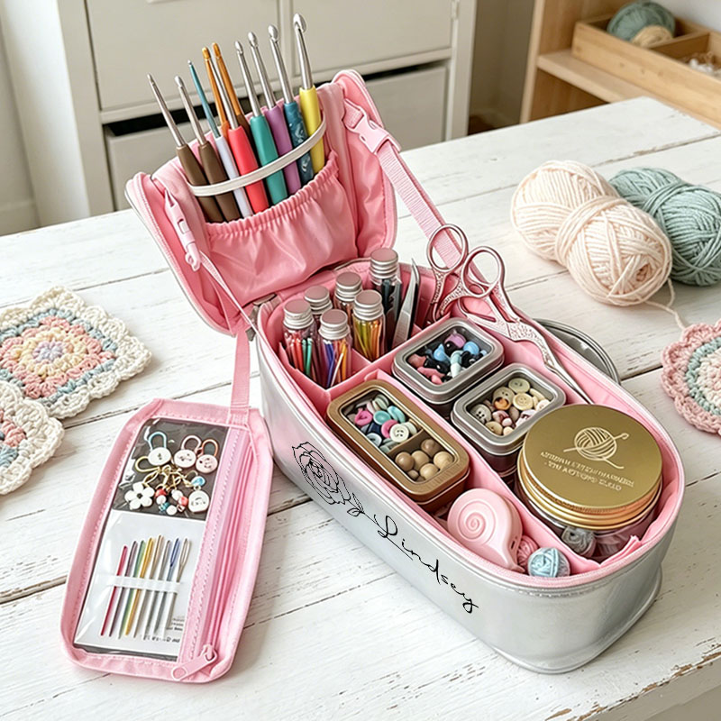 Personalized Crochet Tool Bag Custom Name with Birthday Flowers Leather Crochet Tool Bag Crochet Tool Case Crochet Tool Box  Crochet Gift