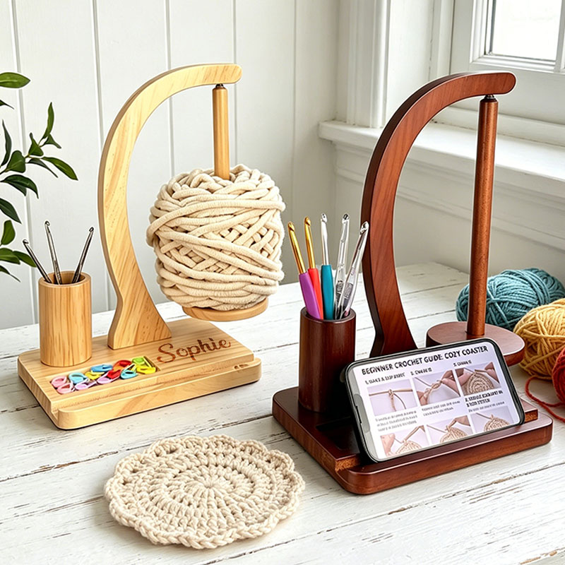 Personalized Yarn Holder Wooden Ball Holder Multifunctional Magnetic Wool Holder Rotating Yarn Holder Wooden Yarn Dispenser with Stand Suitable for Crochet Yarn and Knitting