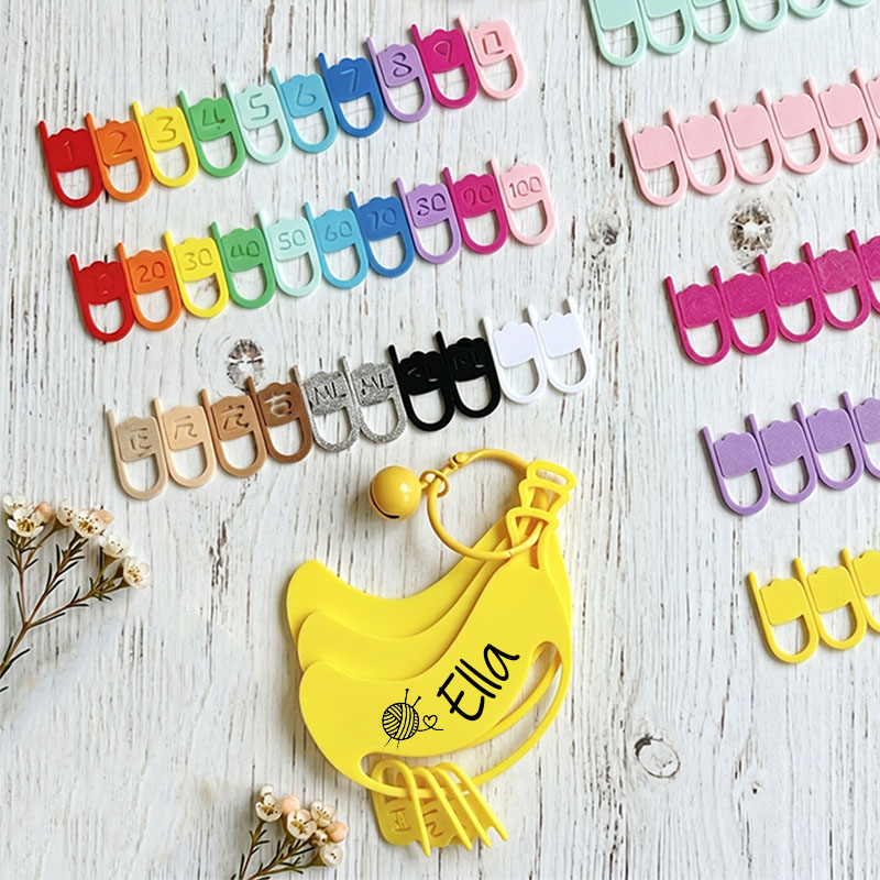 Number Stitch Marker Holder and Bag Clip Cast-On Counting Number Stitch Markers for Knitters and Crocheters Banana Stitch Markers 3d Printed Locking Design Knitting and Crochet