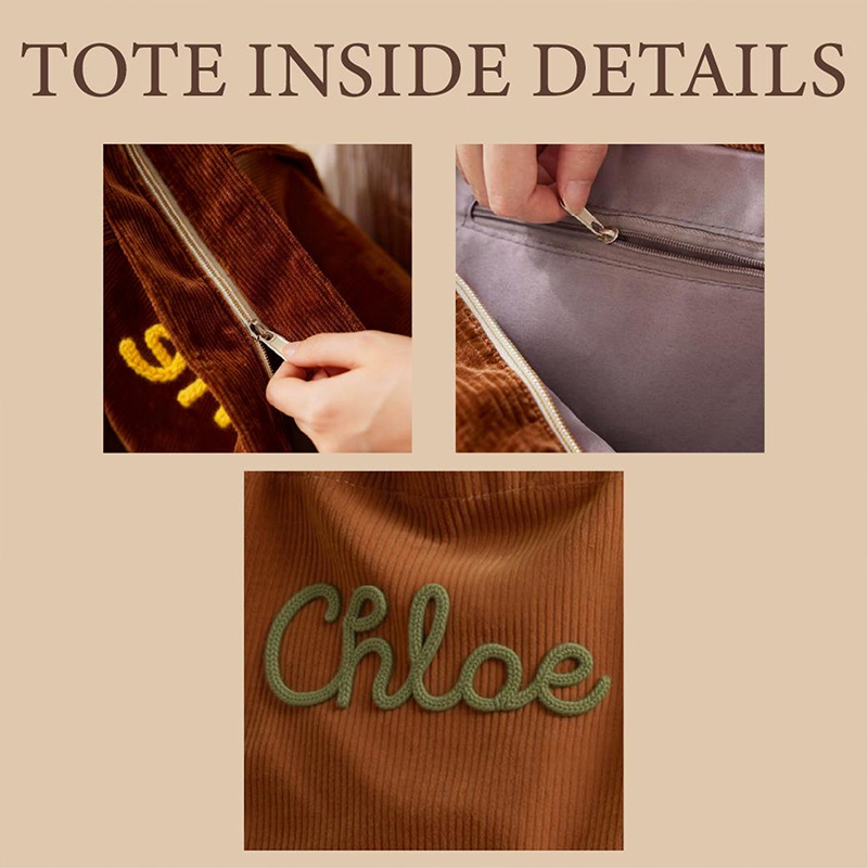 Personalized Gigi Nana Mama Tote Bag Grandma Travel Bag Custom Corduroy Chunky Yarn Name Purse Name Gift for Mom Friend Grandma