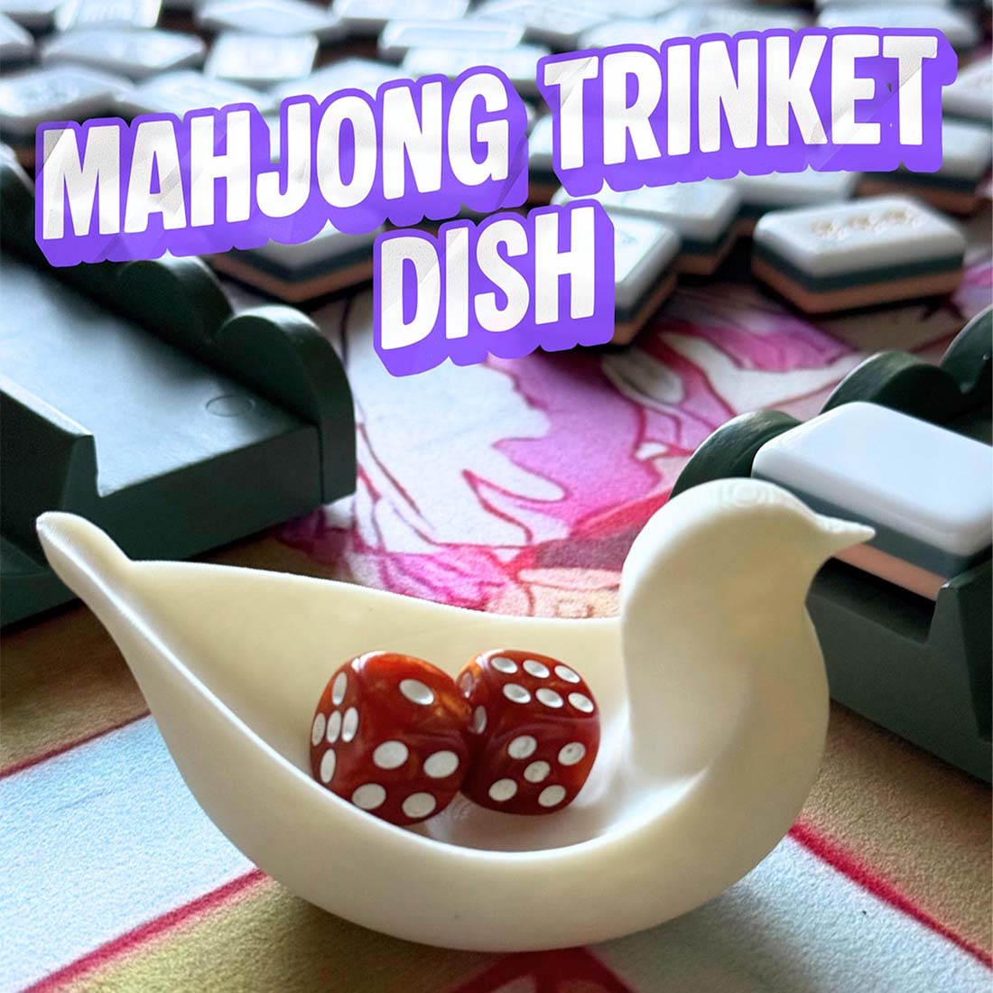 3D Printed Mahjong Trinket Dish Game Night Dice Tray Accessory