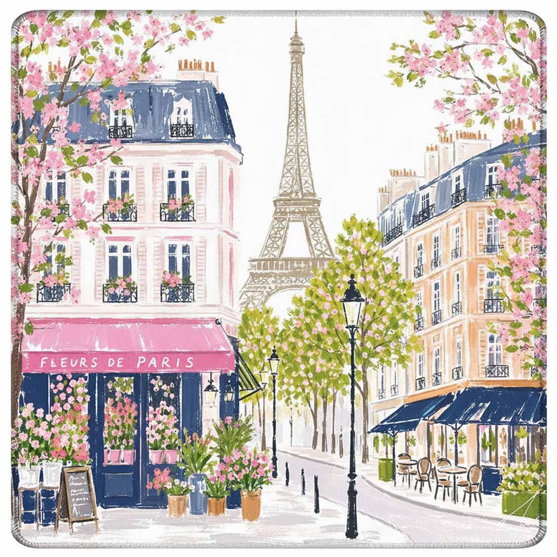 Parisian Chic Mahjong Mat, Eiffel Tower Pink Flower Shop Mat, Hand Painted Paris Mahjong Mat, Summer European Travel Mahjong Gift