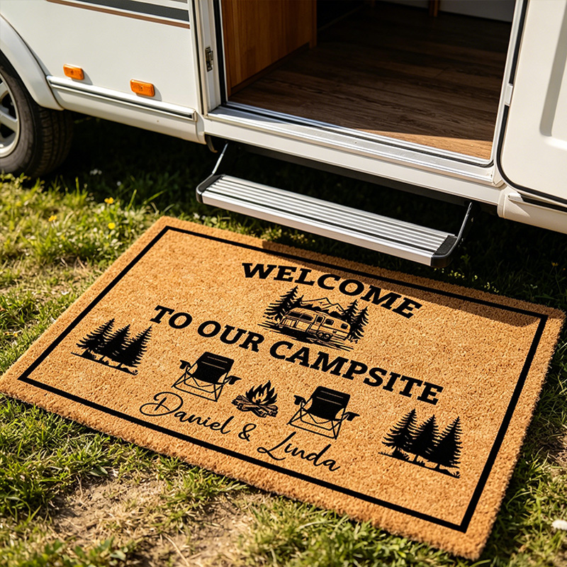 Personalized Camp Lover Doormats Welcome To Our Campsite Doormat Personalized Name Welcome Mat Couples Gift Cute Doormat Gift for Her
