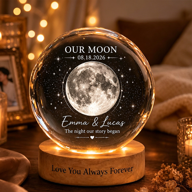 Personalized Our Moon Crystal Ball Night Light Custom Night Sky By Date Gift Wedding Anniversary Gift Gift for Wife Husband Couple Gifts