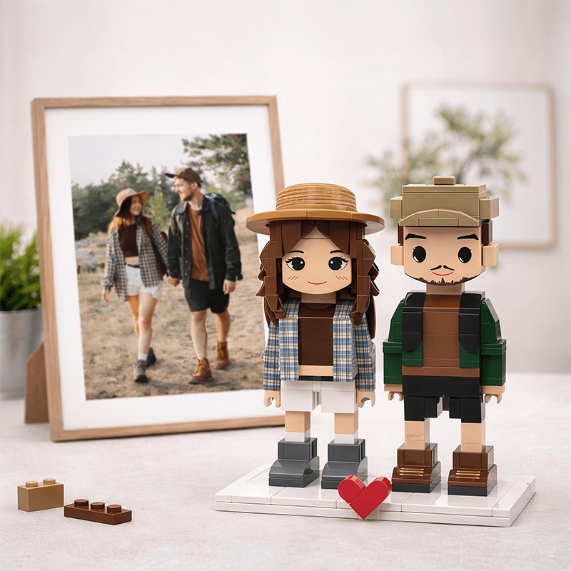 Personalized Brick Figure with Photo Custom Building Block Gift for Couple 2 Person Brick Figures with Easel Frame Personalized Building Block Brick Me Figure Photo Puzzle Toy Keepsake for Couples Friends