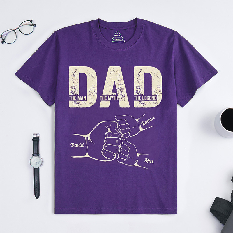 Personalized Dad Shirt The Man The Myth The Legend Dad Custom Dad T Shirt with 1-9 Kids Names Birthday Gift