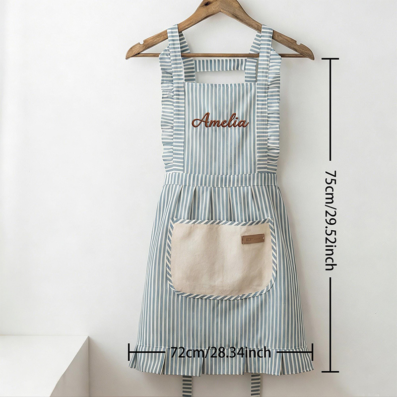 Personalized Striped Apron with Pockets Embroidered Baking Kitchenwear Baking Apron with Name Baking Lover Gift