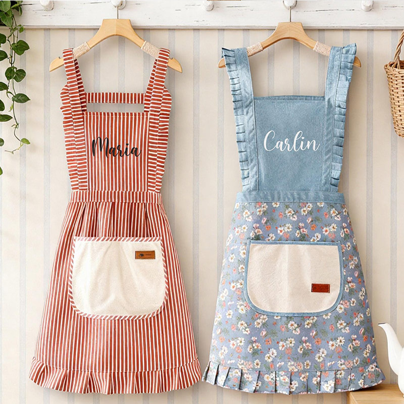  Embroidered Apron Custom Name Apron with Pockets Ruffle Baking Apron Kitchen Apron Chef Cooking Apron Birthday Gifts for Mom
