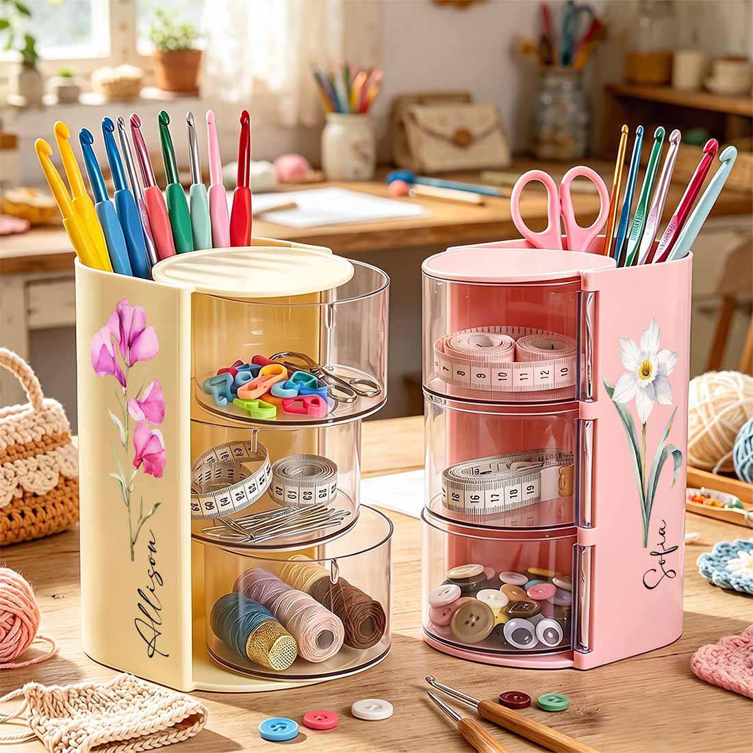 Rotary Crocheting Tools Storage Box Transparent Dust Multi Layer Square Crochet Tools Storage Rack
