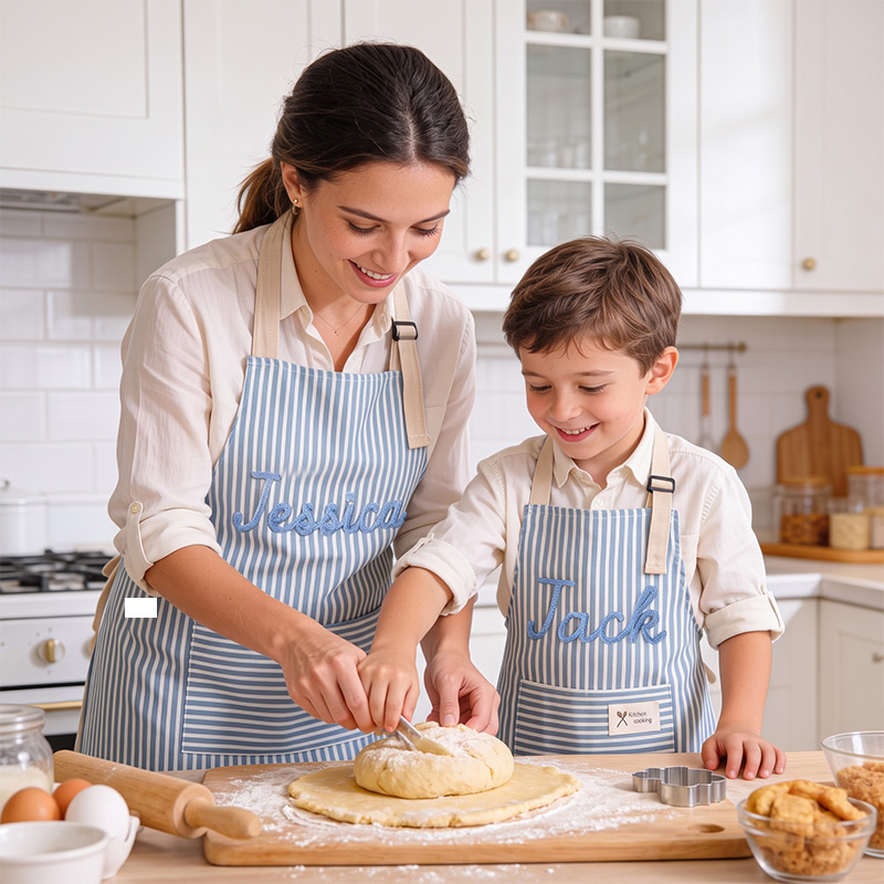 Personalized Striped Cooking Apron with Pocket Mom & Kids Apron Custom Matching Aprons with Pockets Name Kitchen Apron Gift for Cooking