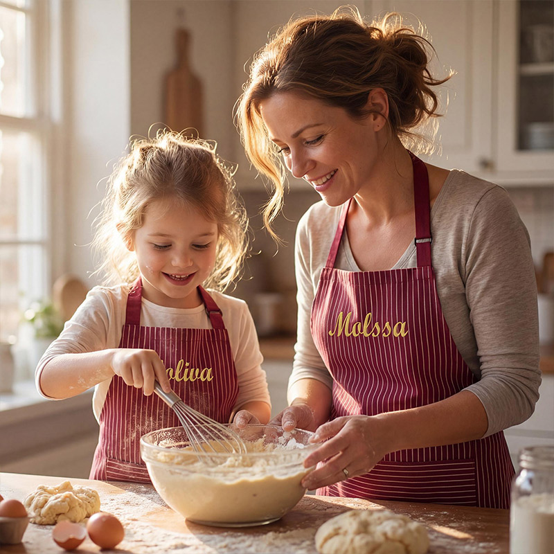 Personalized Embroidered Apron Set Custom Family Baking Gift Mom and Kids Cooking Apron with Name Housewarming Gift