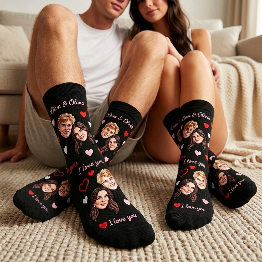 Personalized Couple Face Photo Socks I Love You Socks for Her Valentine's Day Socks for Husband Wife Boyfriend Girlfriend Sock Gift