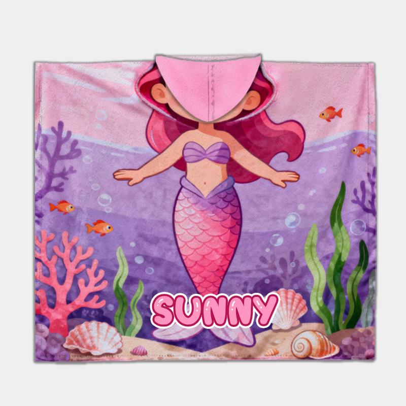 Personalized Ocean Creature Hoodie Blanket Custom Name Cozy and Fun Gift for Kids Ocean Lovers